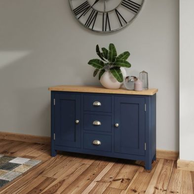 Product photograph of Westbridge Large Sideboard Oak Blue 2 Doors 2 Shelves 3 Drawers from QD stores